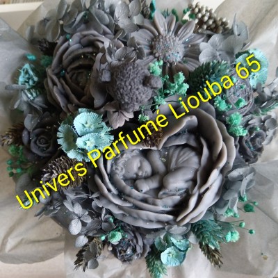 Bouquet de Fleurs de Cire Gris & Bleu